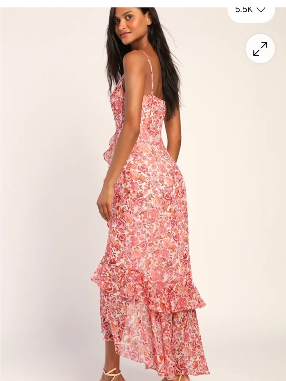 Lulu's Pink Floral Ruffle High-Low Maxi Dress - Picture 2 of 6